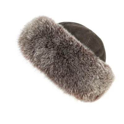 Ksenia Fox Fur Hat Leather & Brown Fox - Traclet Reference: 3051 | Traclet Hat Shop