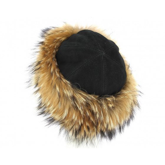 Women's Black Fur & Leather Hat - Traclet