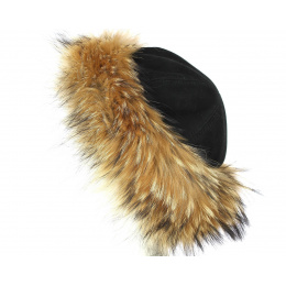 Women's Black Fur & Leather Hat - Traclet