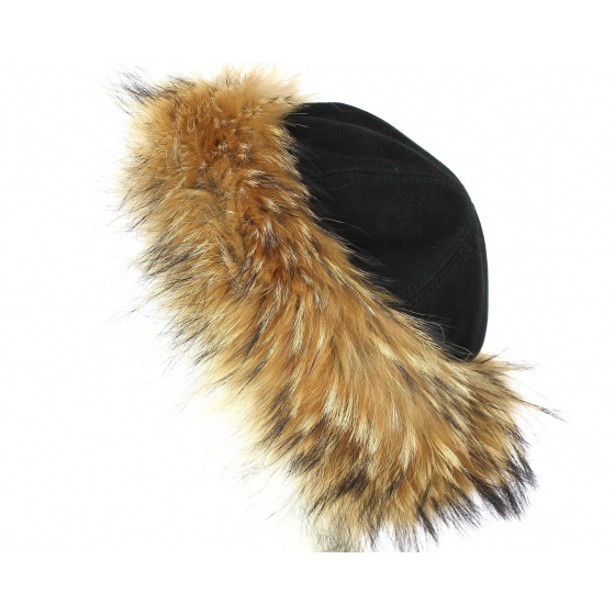 Toque Femme Fourrure & Cuir Noire- Traclet 