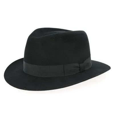 Chapeau Fedora Brisbane Feutre Poil Rasé Noir- Crambes Reference : 528 | Chapellerie Traclet