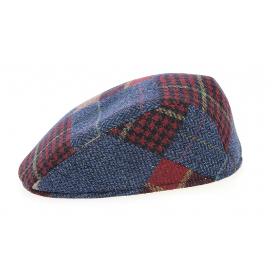 Norris Flat Cap Blue & Burgundy Patchwork - Crambes