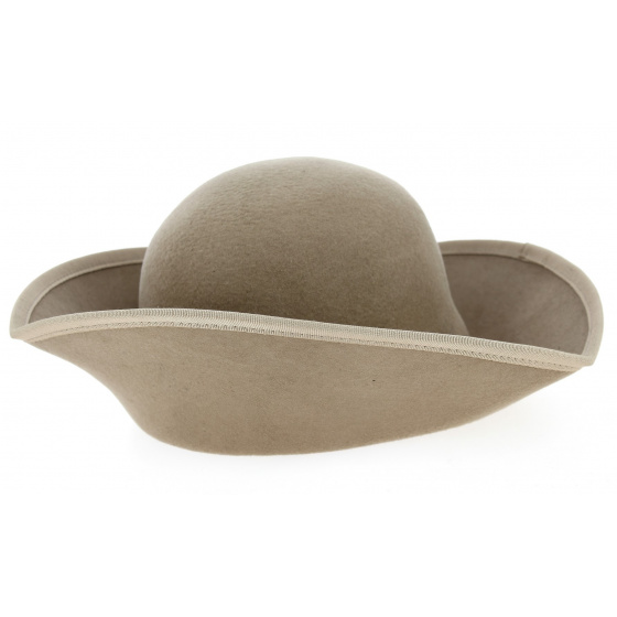 Large Beige Wool Felt Tricorn - Traclet