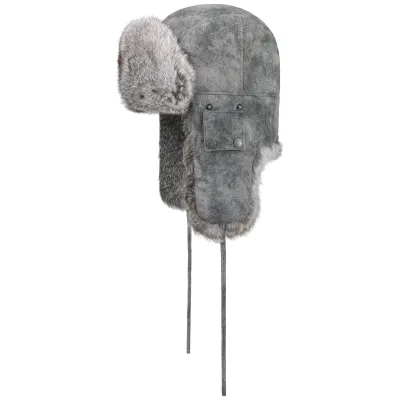 Chapka Bomber Cuir & Fourrure Lapin Grise- Stetson Reference : 4097 | Chapellerie Traclet