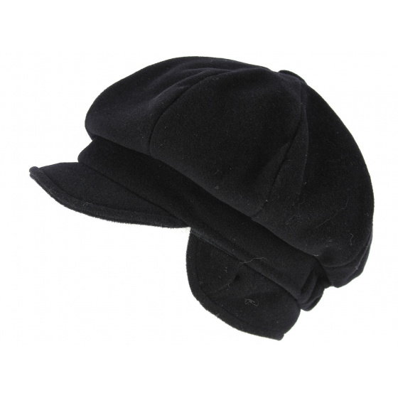 Black Camilla Plus Newsboy Cap with Ear Flaps - Mayser Black Camilla Plus Newsboy Cap with Ear Flaps - Mayser