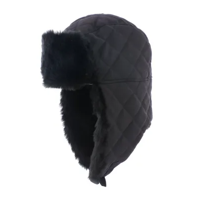 Chapka Buck Matelassée Noire Fausse Fourrure- Herman  Reference : 9915 | Chapellerie Traclet