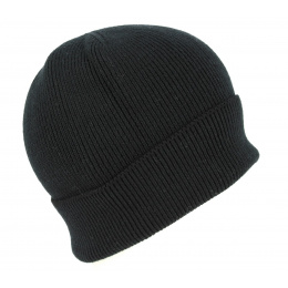 Short Black Wool Beanie with Cuff Pachino - Traclet