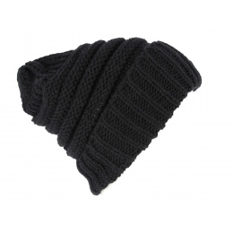 Black Wool Reversible Beanie- Traclet