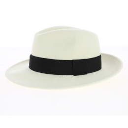 Fedora Hat White Wool Felt Black Ribbon Waterproof - Traclet