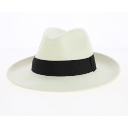 Fedora Hat White Wool Felt Black Ribbon Waterproof - Traclet