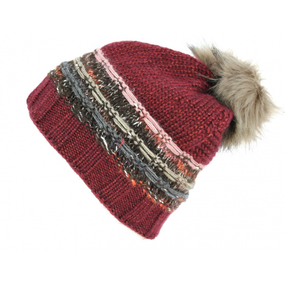 Burgundy Birlou Pompom Beanie - Traclet
