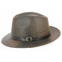 Brown Faux Leather Nanno Fedora Hat - Traclet