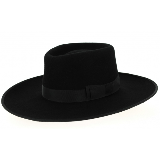 Sinsheim Wide Brim Hat - Black Wool Felt - Traclet Reference : 10046 ...