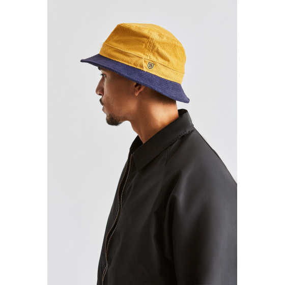 Chapeau Bob Shield Velours Bleu Marine & Jaune- Brixton