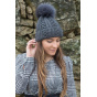 Black Pompom and Fur Beanie-Fléchet