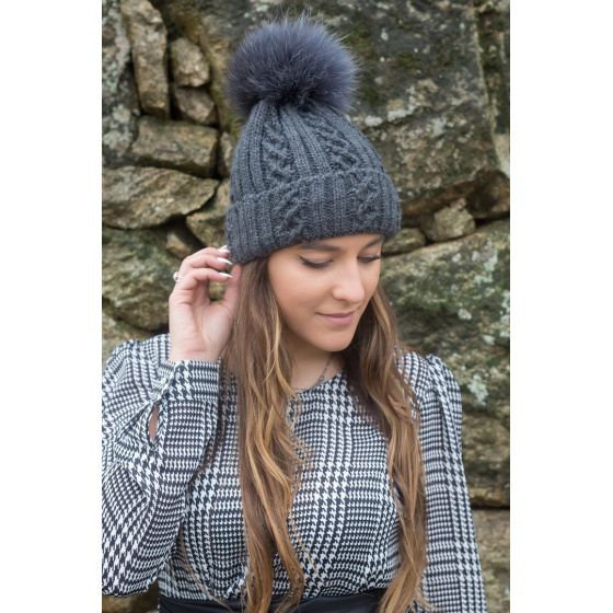 Bonnet à Pompon et Fourrure Noir-Fléchet 