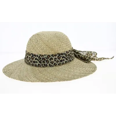 Natural Straw Leopard Ribbon Wide-Brimmed Hat - Traclet  Reference: 10089 | Traclet Hatmakers
