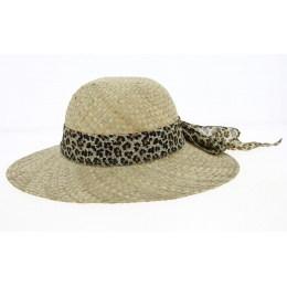 Natural Straw Leopard Ribbon Wide-Brimmed Hat - Traclet