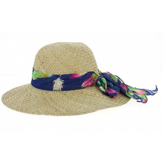 Natural Straw Tropical Ribbon Wide-Brimmed Hat - Traclet