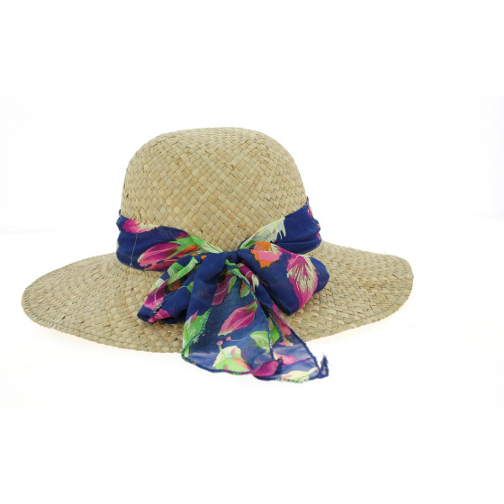 Natural Straw Tropical Ribbon Wide-Brimmed Hat - Traclet