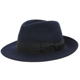 O Goldwin Navy Wool Felt Fedora Hat - Herman