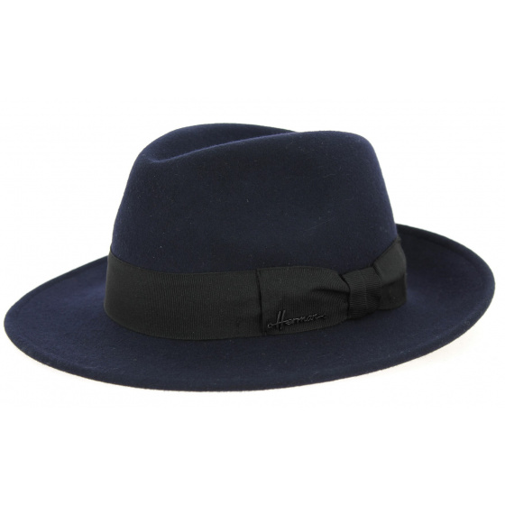 O Goldwin Navy Wool Felt Fedora Hat - Herman