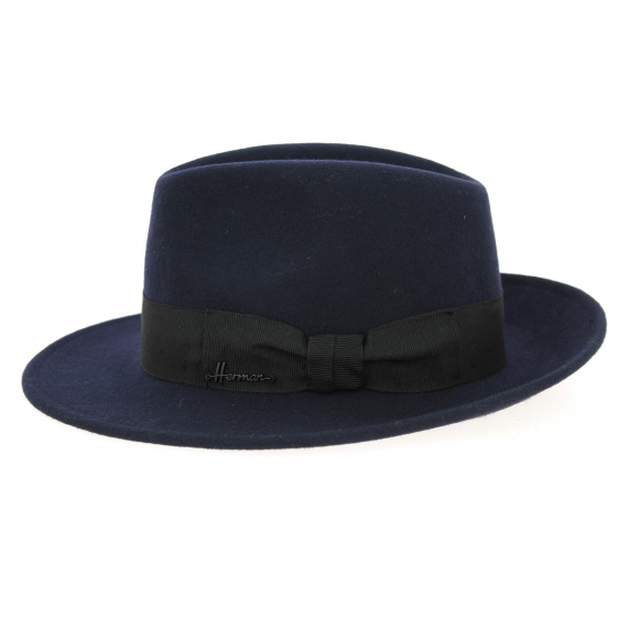 O Goldwin Navy Wool Felt Fedora Hat - Herman O Goldwin Navy Wool Felt Fedora Hat - Herman