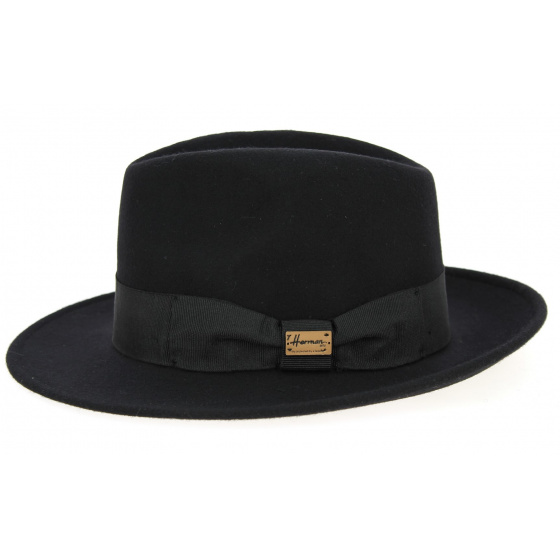 Black Wool Felt Fedora Hat Goldwin - Herman Black Wool Felt Fedora Hat Goldwin - Herman
