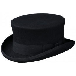 Black Wool Felt Semi Top Hat - Traclet