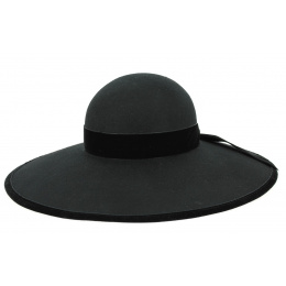 Wide Brim Chouan Capeline Black Wool Felt Hat - Traclet