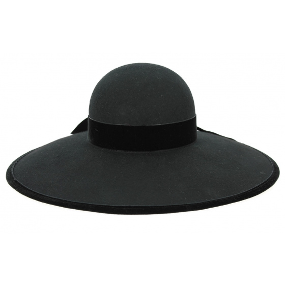Wide Brim Chouan Wool Felt Capeline Black - Traclet