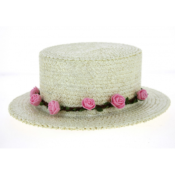 Women's White Triple Thickness Floral Boater Hat - Traclet