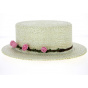 Women's White Triple Thickness Floral Boater Hat - Traclet