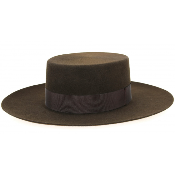 Santiago Cordobes Hat/Canotier Wool Felt Chocolate- Traclet