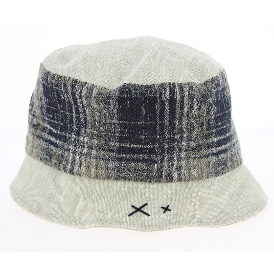Linen Bell Hat Beige & Navy Blue - Traclet