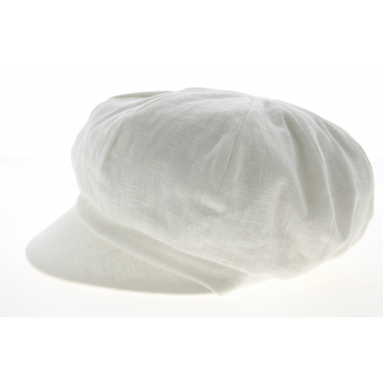 Elorine Off-White Linen Newsboy Cap - Mtm
