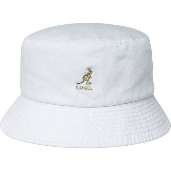 White Cotton Washed Bucket Hat - Kangol
