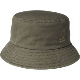 Khaki Washed Cotton Bucket Hat - Kangol