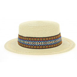Chapeau Canotier Azteca Paille Papier Beige- Traclet