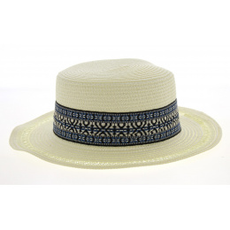 Ivory Paper Straw Azteca Boater Hat - Traclet