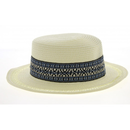 Azteca Straw Boater Hat Ivory Paper- Traclet
