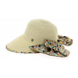Chapeau Capeline Cache-Nuque Palmira Paille Papier Fleuri- Traclet