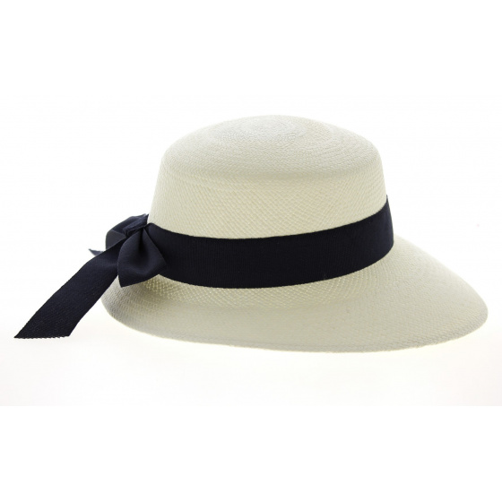Casquette Paille de Panama Giuditta Ruban Marine  Casquette Paille de Panama Giuditta Ruban Marine