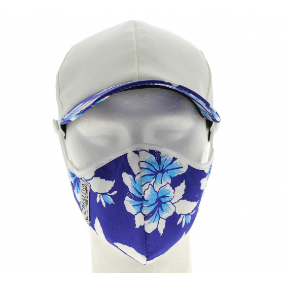 Kit Casquette Baseball + Masque Coton Blanc & Bleu Hawaii- Traclet Kit Casquette Baseball + Masque Coton Blanc & Bleu Hawaii- Traclet