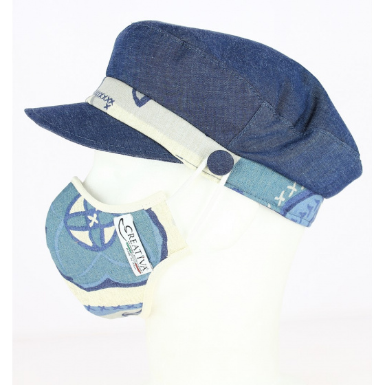 Kit Casquette Stewart + Masque Coton Blanc & Bleu Hawaii- Traclet Kit Casquette Stewart + Masque Coton Blanc & Bleu Hawaii- Traclet
