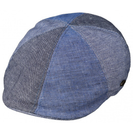 Blue Cotton & Linen Patchwork Cropped Cap- Traclet