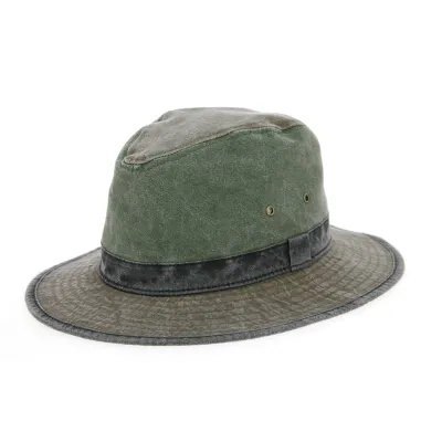 Chapeau Safari Logan Coton Olive & Marron- Traclet  Reference : 10488 | Chapellerie Traclet