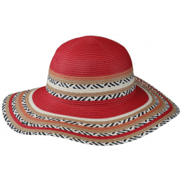 Red Paper Straw Guadalupe Wide Brim Hat - Traclet
