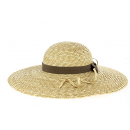 Natural Straw Wide Brim Hat Daisie with Brown Ribbon - Traclet