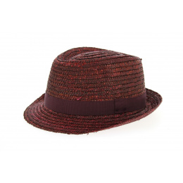 Traclet Burgundy Natural Straw Pachuca Trilby Hat